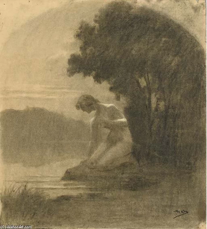 Paesaggio con una donna alla fonte